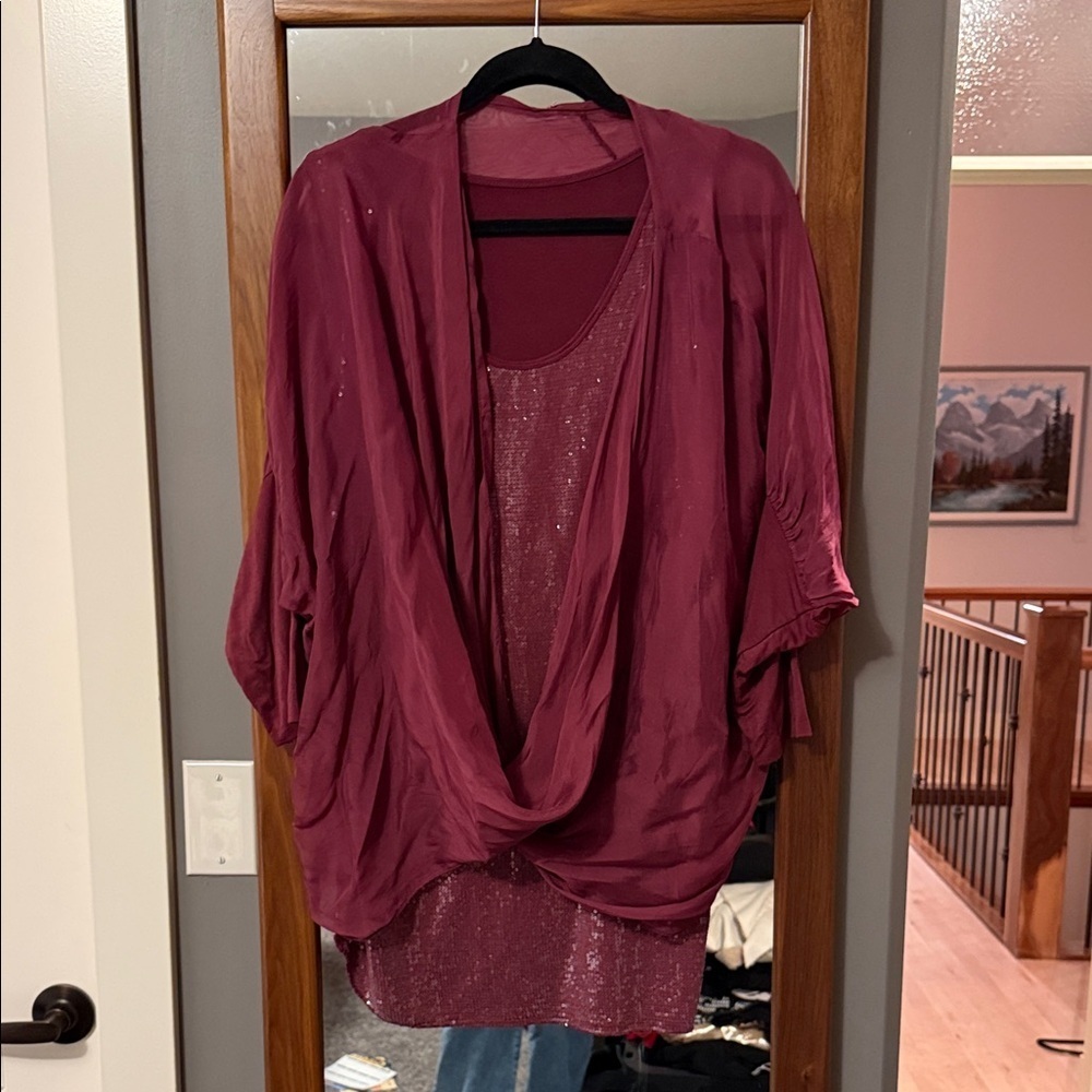 Burgundy Layered Top with Sparkle